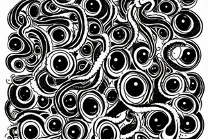 "Hermaeus Mora" 
huge black mass  in the middle with a lot of tentacles with eyeballs from middle to out and a lot of randomly placed eyeballs 

horizontally symmetric 
with necronormicon tattoo idea