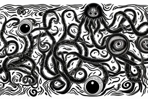 "Hermaeus Mora" 
huge black mass  in the middle with a lot of tentacles with eyeballs from middle to out and a lot of randomly placed eyeballs 

horizontally symmetric 
with necronormicon tattoo idea