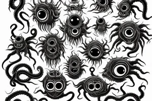 "Hermaeus Mora" 
huge black mass  in the middle with a lot of tentacles with eyeballs from middle to out and a lot of randomly placed eyeballs 

horizontally symmetric 
with necronormicon tattoo idea