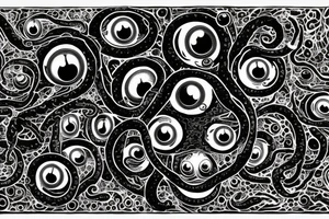 "Hermaeus Mora" 
huge black mass  in the middle with a lot of tentacles with eyeballs from middle to out and a lot of randomly placed eyeballs 

horizontally symmetric 
with necronormicon tattoo idea