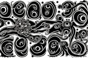 "Hermaeus Mora" 
huge black mass  in the middle with a lot of tentacles with eyeballs from middle to out and a lot of randomly placed eyeballs 

horizontally symmetric 
with necronormicon tattoo idea