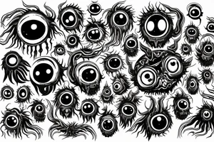 "Hermaeus Mora" 
huge black mass  in the middle with a lot of tentacles with eyeballs from middle to out and a lot of randomly placed eyeballs 

horizontally symmetric 
with necronormicon tattoo idea