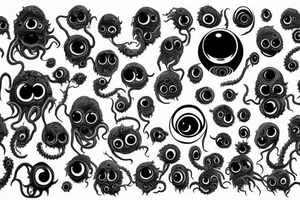"Hermaeus Mora" 
huge black mass  in the middle with a lot of tentacles with eyeballs from middle to out and a lot of randomly placed eyeballs 

horizontally symmetric 
with necronormicon tattoo idea