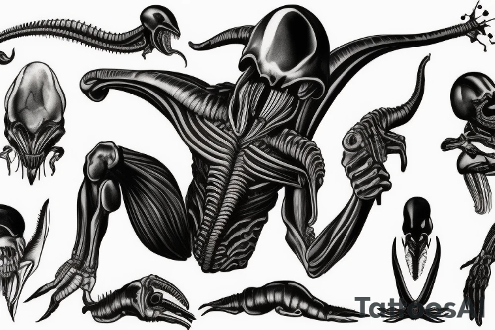 xenomorph crouching tattoo idea