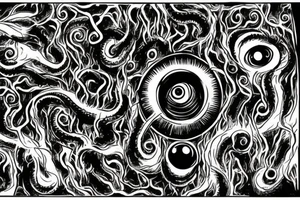 "Hermaeus Mora" 
huge black mass  in the middle with a lot of tentacles with eyeballs from middle to out and a lot of randomly placed eyeballs 

horizontally symmetric 
with necronormicon tattoo idea