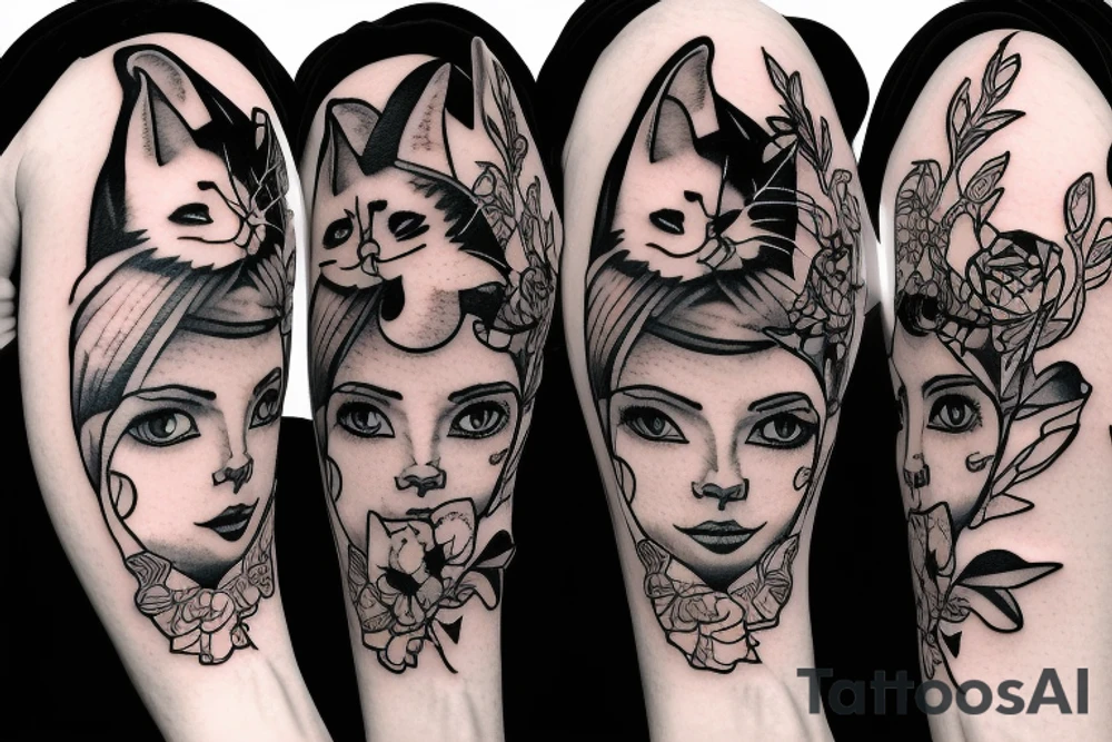 Nurse with cat head tattoo idea