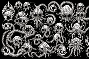 "Hermaeus Mora" 
huge black mass  in the middle with a lot of tentacles with eyeballs from middle to out and a lot of randomly placed eyeballs 

horizontally symmetric 
with necronormicon tattoo idea