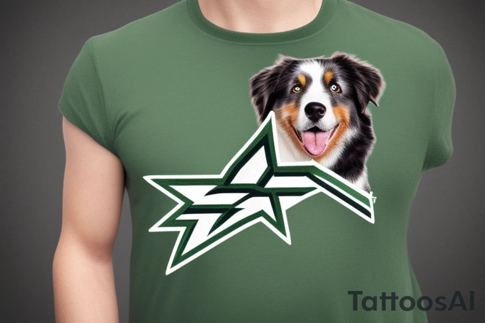 Australian shepherd wearing a dallas stars jersey tattoo idea