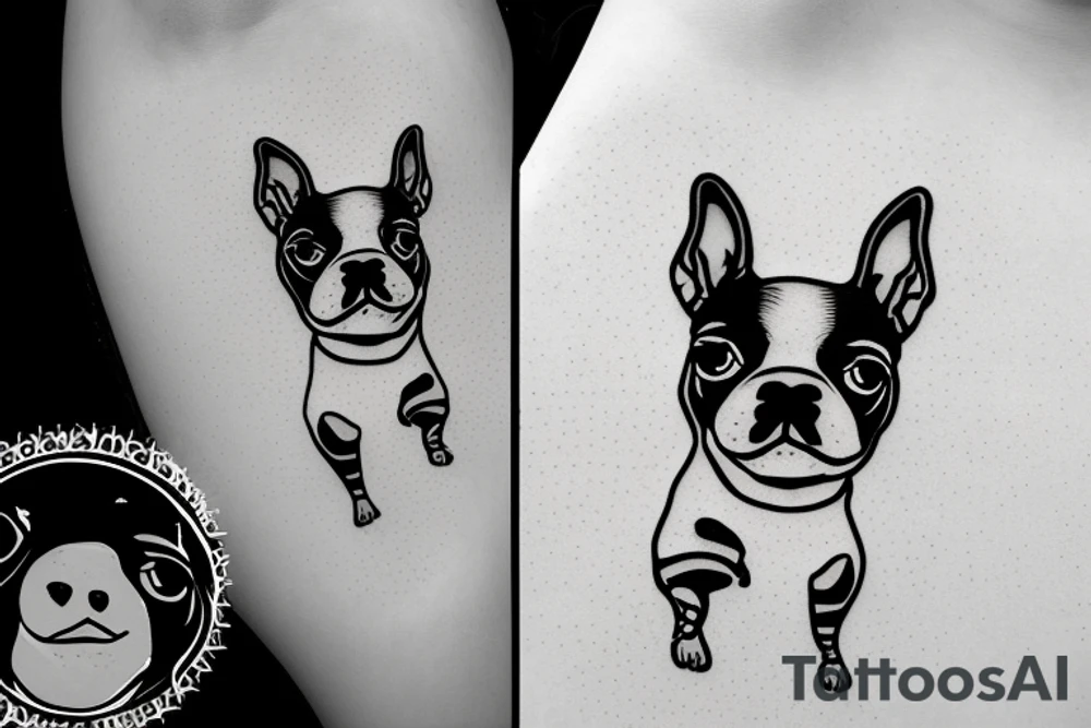Boston terrier dog eats nuddles tattoo idea