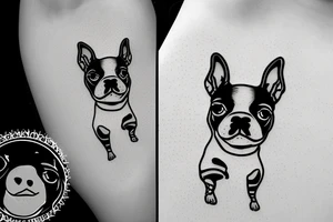 Boston terrier dog eats nuddles tattoo idea