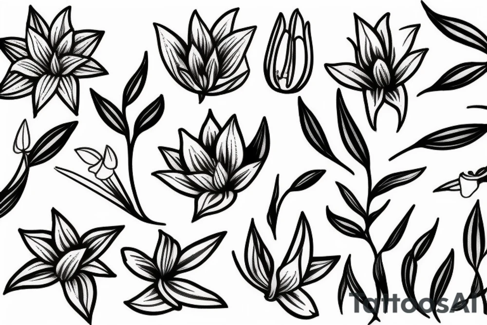 A olive branch and a lily flower tattoo idea