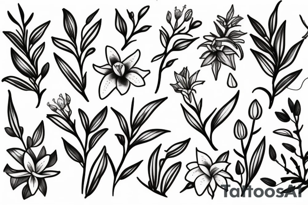 A olive branch and a lily flower tattoo idea