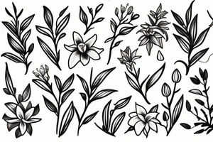 A olive branch and a lily flower tattoo idea