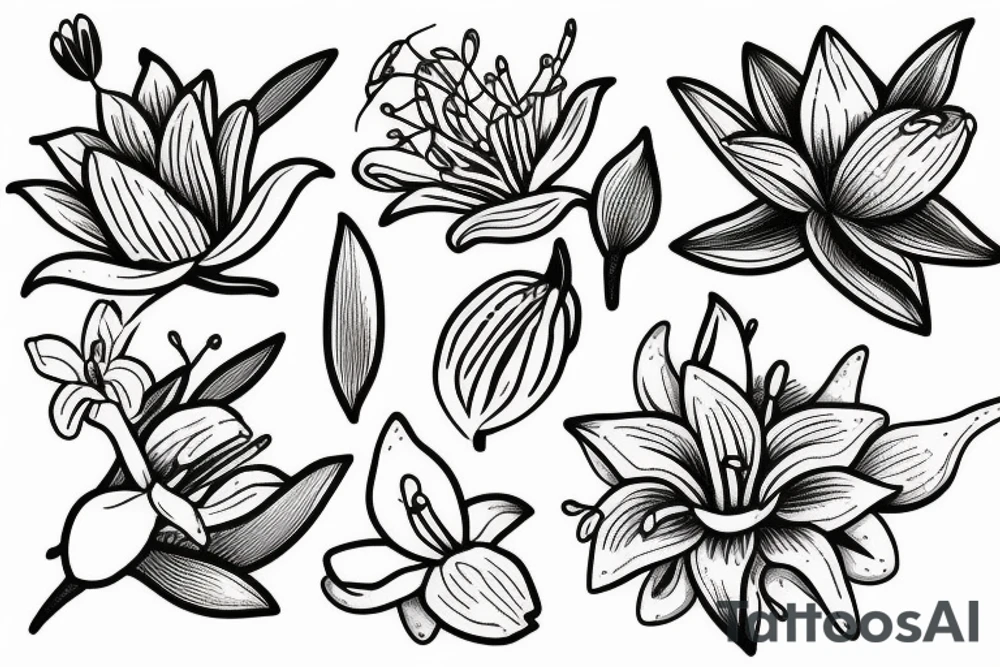 A olive branch and a lily flower tattoo idea