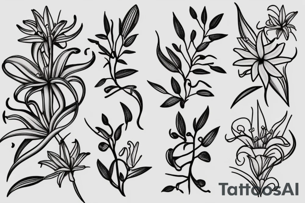A olive branch and a lily flower tattoo idea