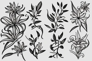 A olive branch and a lily flower tattoo idea