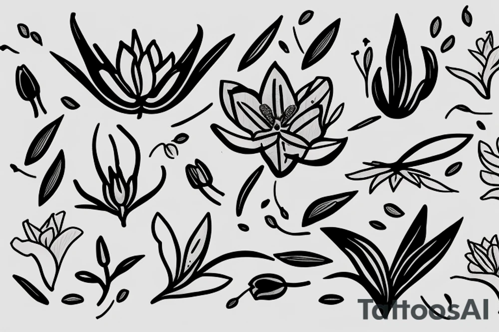 A olive branch and a lily flower tattoo idea