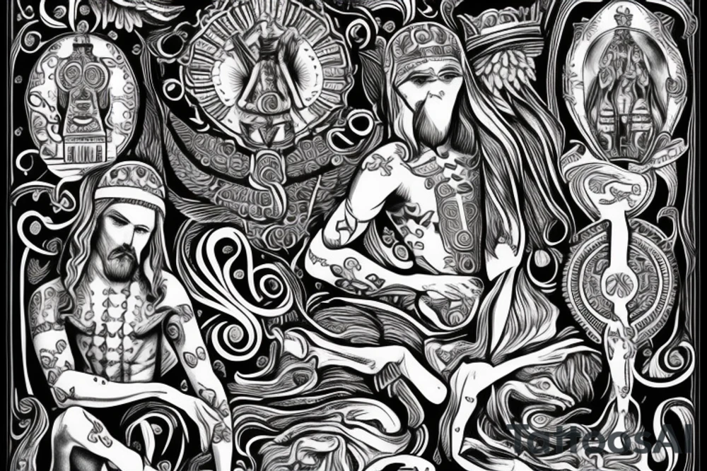 slavic bible figure symmetric tattoo idea