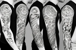 sleeve depicting the beginning of time to modern time tattoo idea