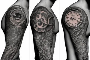 sleeve depicting the beginning of time to modern time tattoo idea
