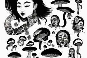 chinese woman with mushrooms from face tattoo idea