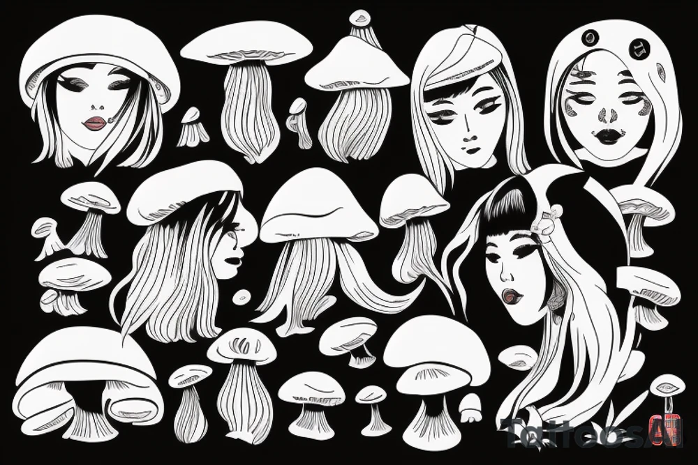 chinese woman with mushrooms from face tattoo idea