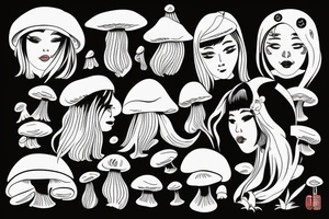 chinese woman with mushrooms from face tattoo idea
