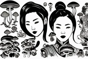 chinese woman with mushrooms from face tattoo idea