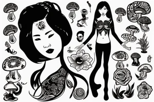 chinese woman with mushrooms from face tattoo idea