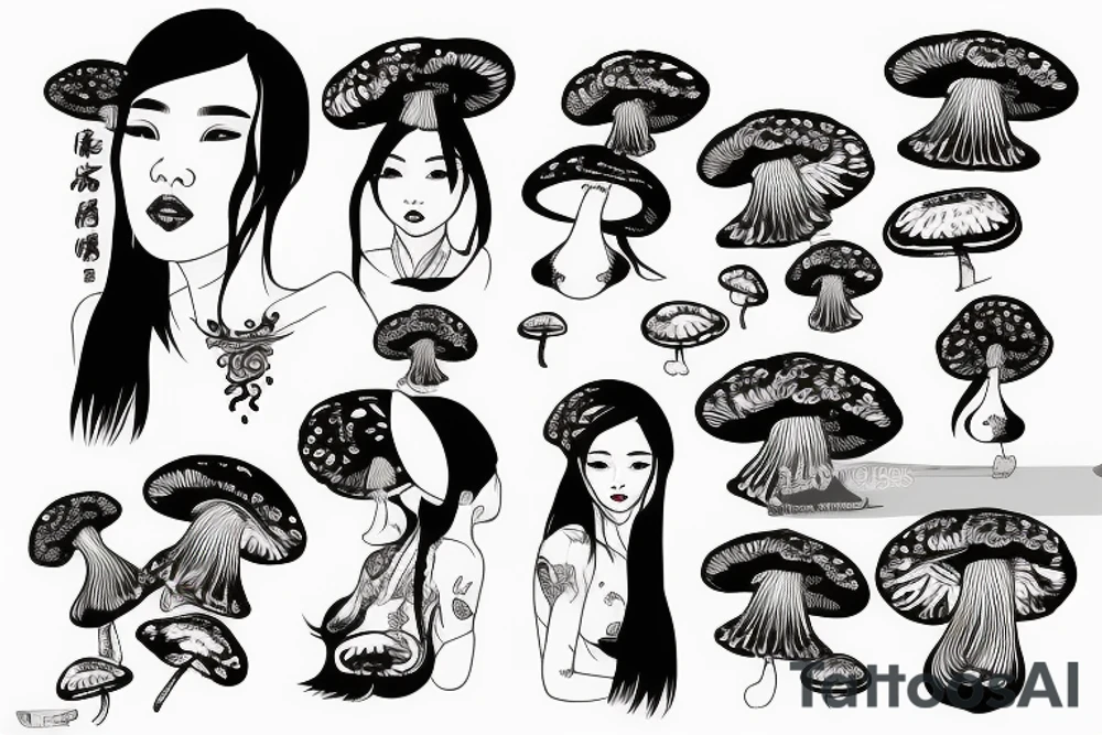 chinese woman with mushrooms from face tattoo idea