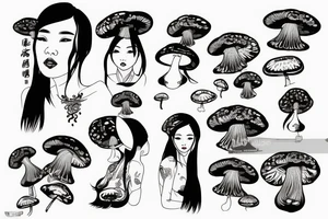 chinese woman with mushrooms from face tattoo idea