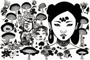 chinese woman with mushrooms from face tattoo idea