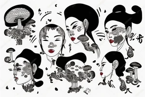 chinese woman with mushrooms growing  from face tattoo idea