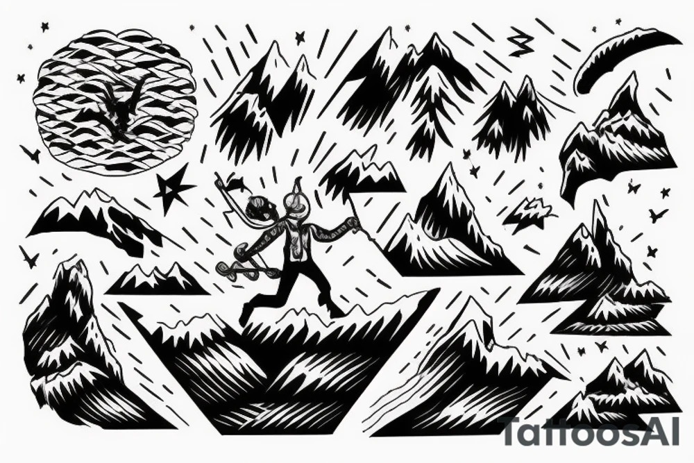 man catching lightning on the top of the mountain tattoo idea