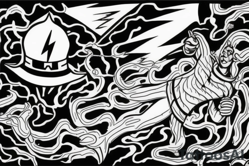 man catching lightning on the top of the mountain tattoo idea