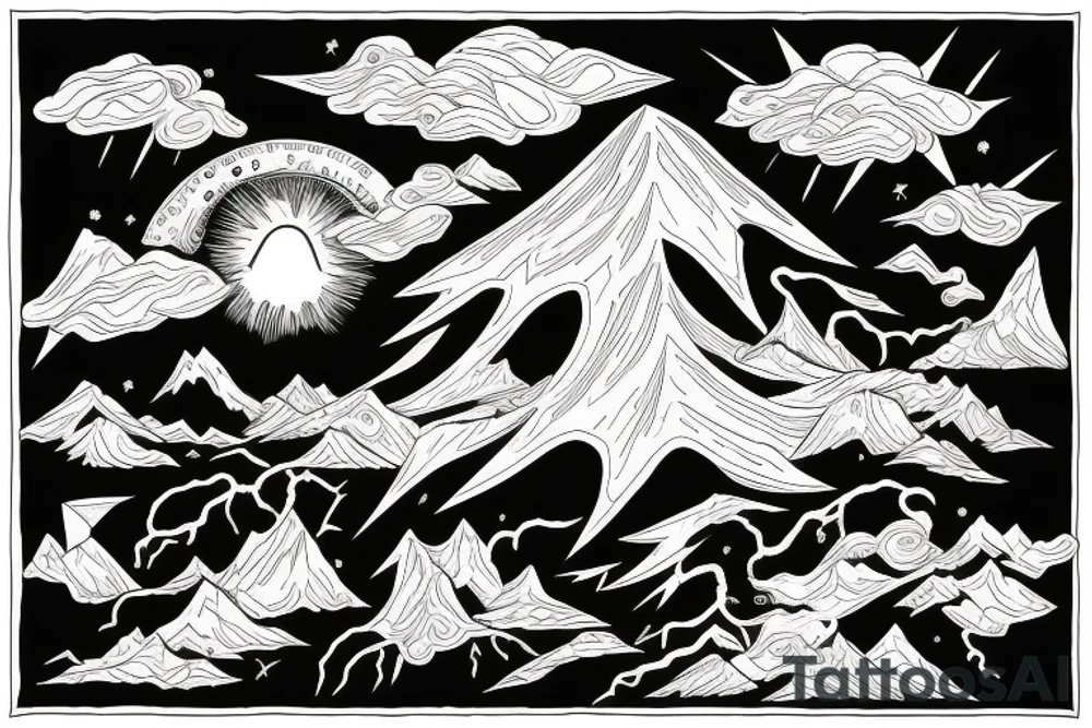 man catching lightning on the top of the mountain tattoo idea