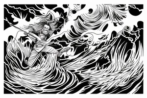 man catching lightning on the top of the mountain tattoo idea