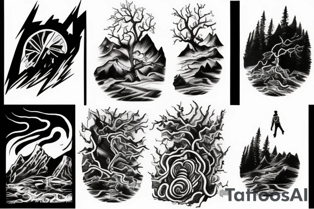 man catching lightning on the top of the mountain tattoo idea