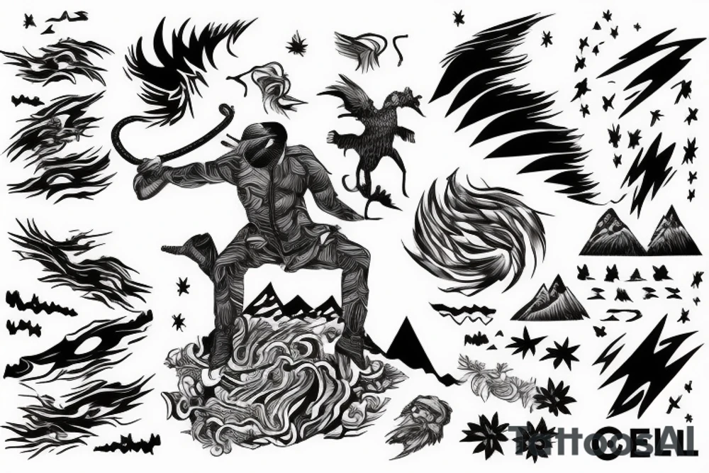 man catching lightning on the top of the mountain tattoo idea