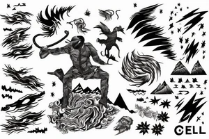 man catching lightning on the top of the mountain tattoo idea