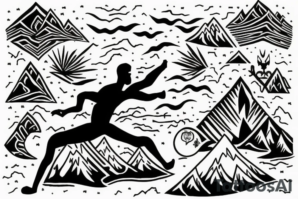man catching lightning on the top of the mountain tattoo idea