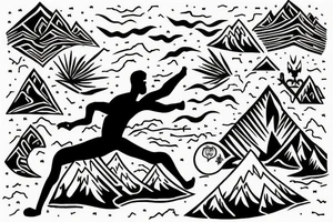 man catching lightning on the top of the mountain tattoo idea