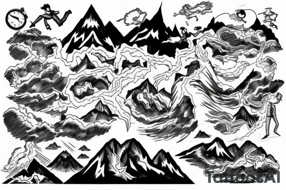 man catching lightning on the top of the mountain tattoo idea