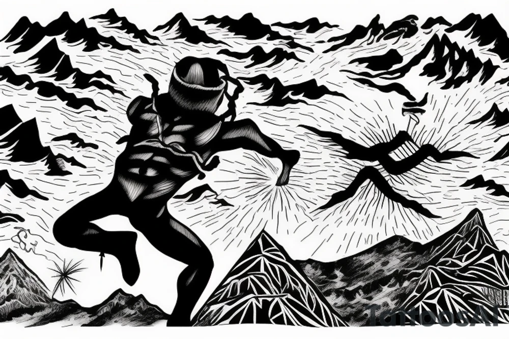 man catching lightning on the top of the mountain tattoo idea