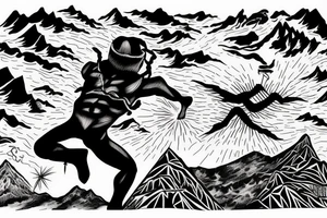 man catching lightning on the top of the mountain tattoo idea