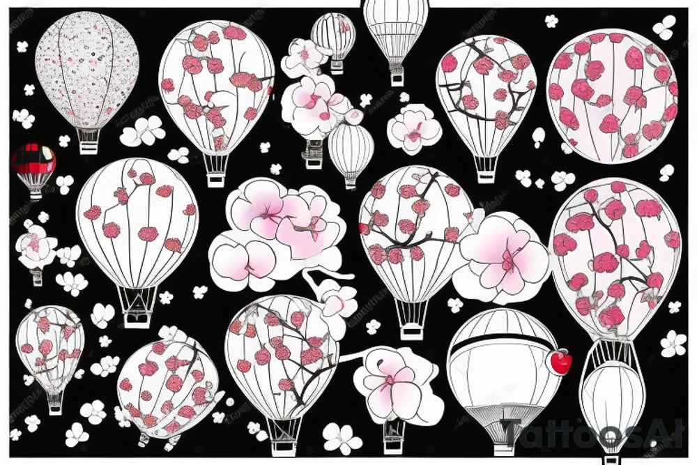 Cherry blossom tree with hot air balloons tattoo idea