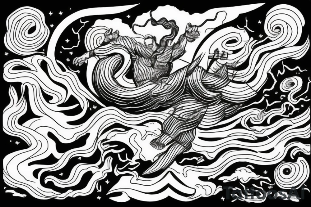 man catching lightning on the top of the mountain tattoo idea