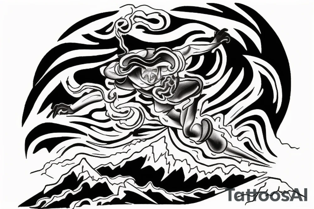 man catching lightning on the top of the mountain tattoo idea