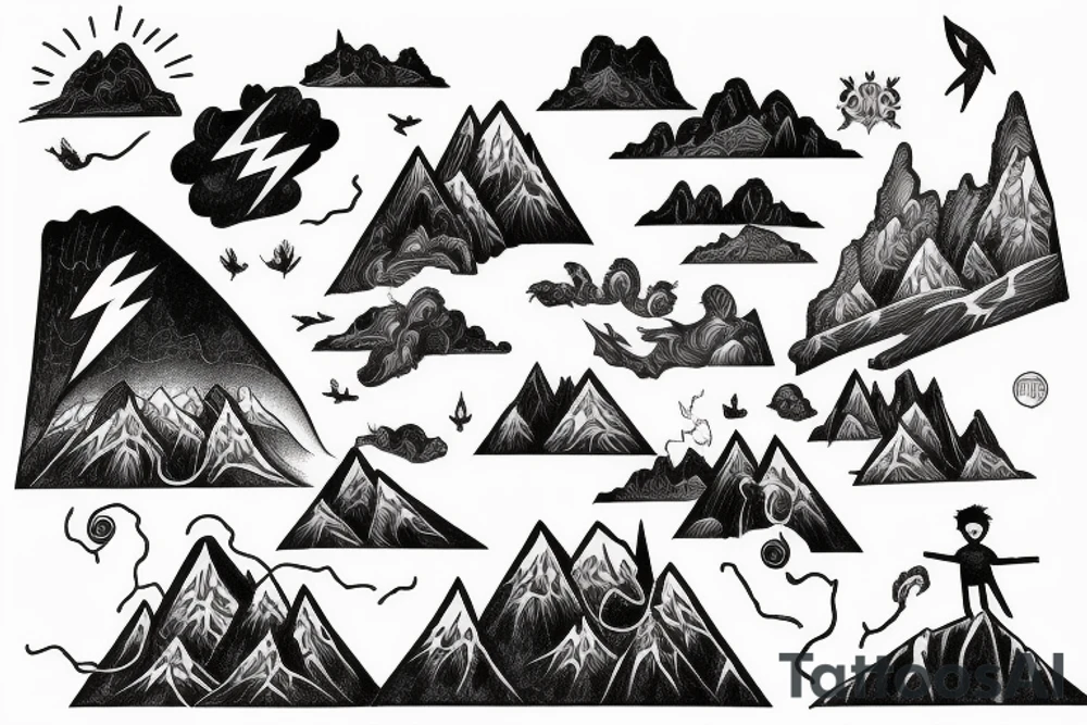 man catching lightning on the top of the mountain tattoo idea