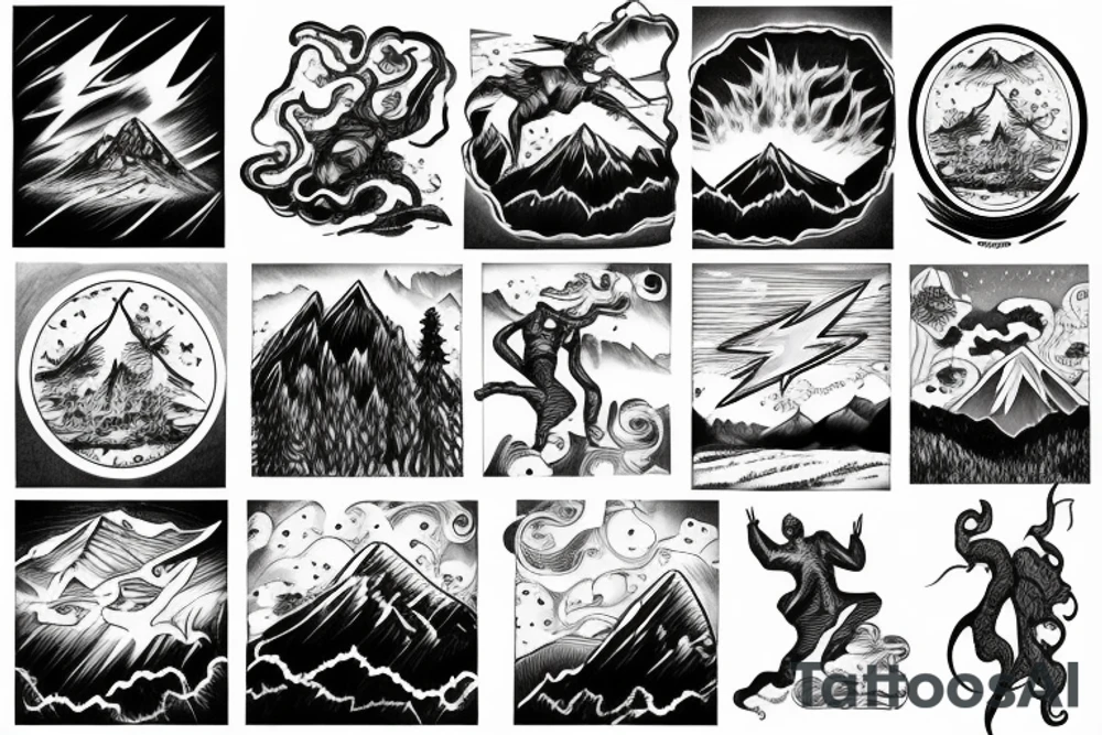 man catching lightning on the top of the mountain tattoo idea